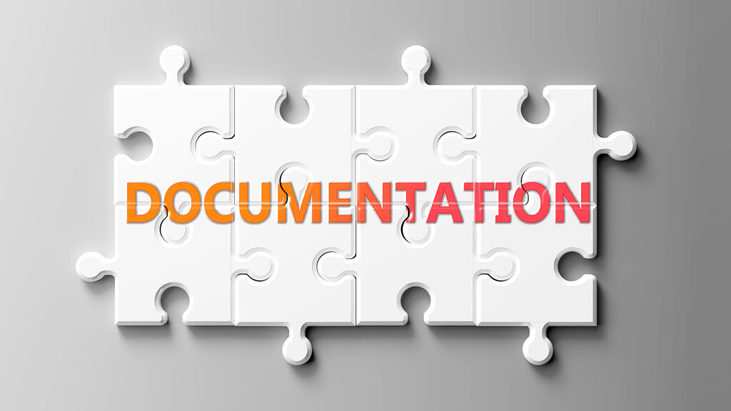 Documentation complex like a puzzle pictured as word documenta