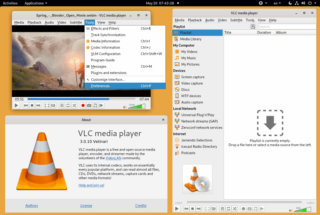 Vlc 3.0.10 running on linux and gnome shell